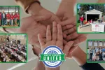 Compilation of membership photos over top a background depicting multiple hands together in a circle.