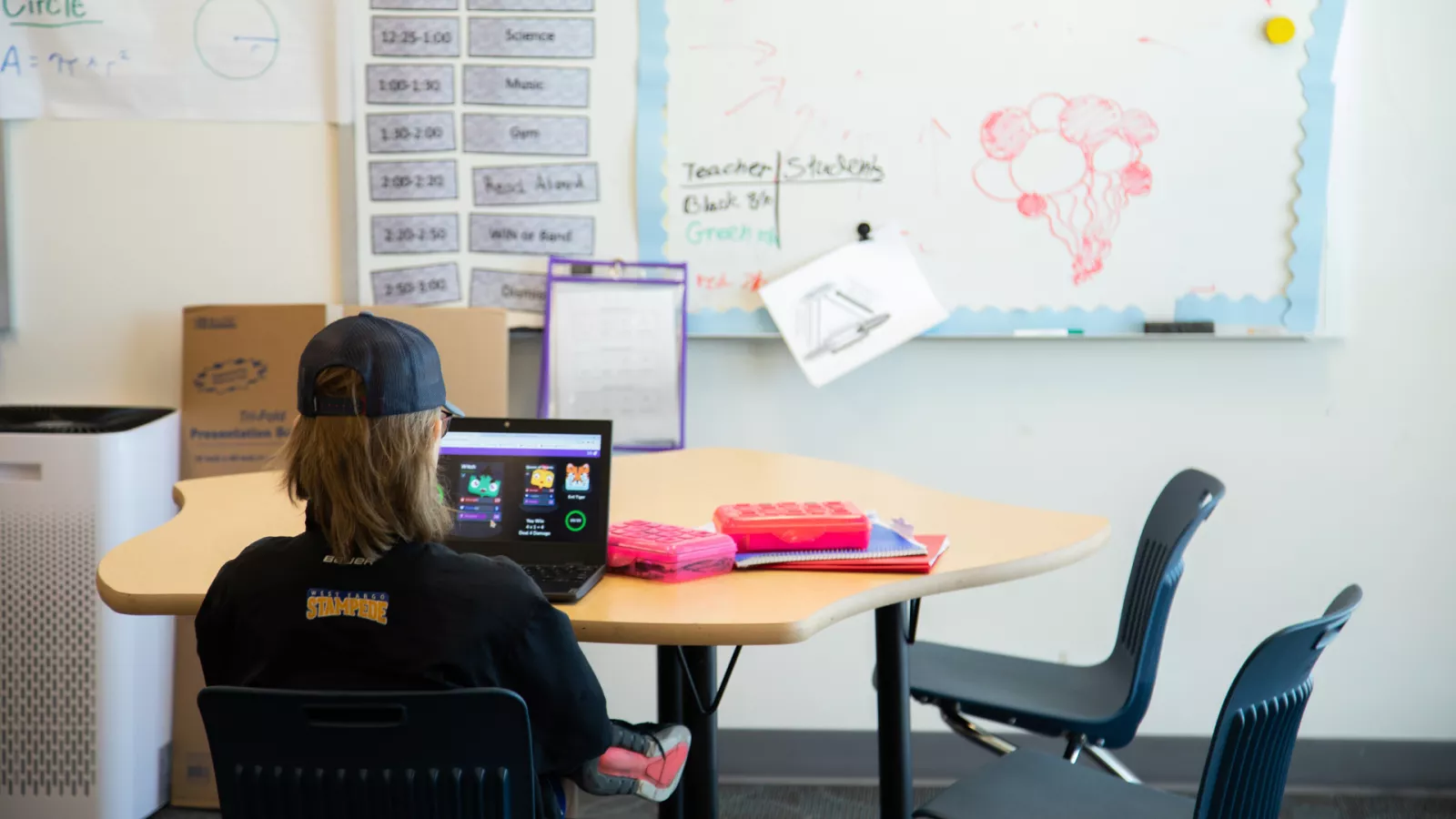 image of back of student sitting at a computer