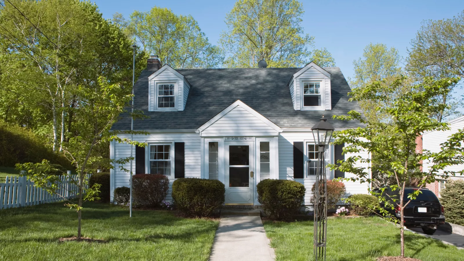 image of a white house with grass and trees