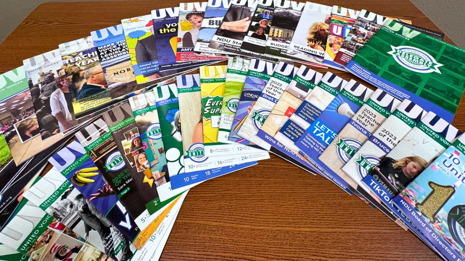 magazines fanned out on table