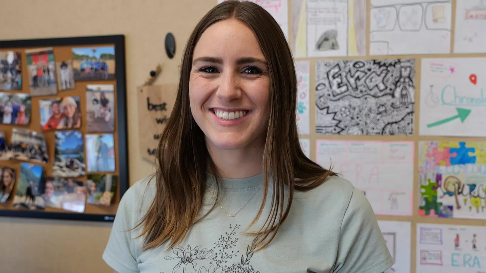 Rebecca smiling in her classroom