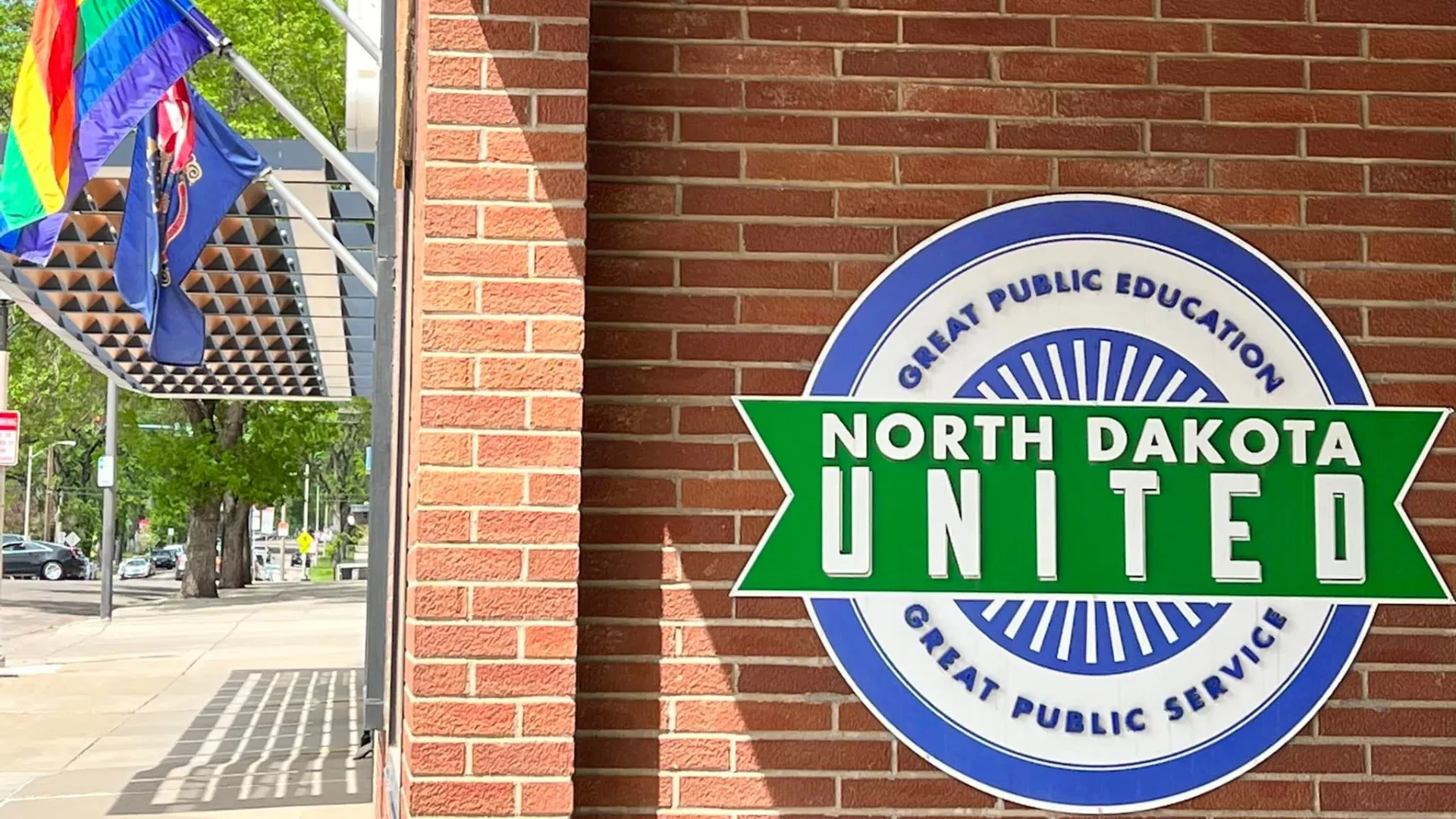 image of ndu logo ouside of office
