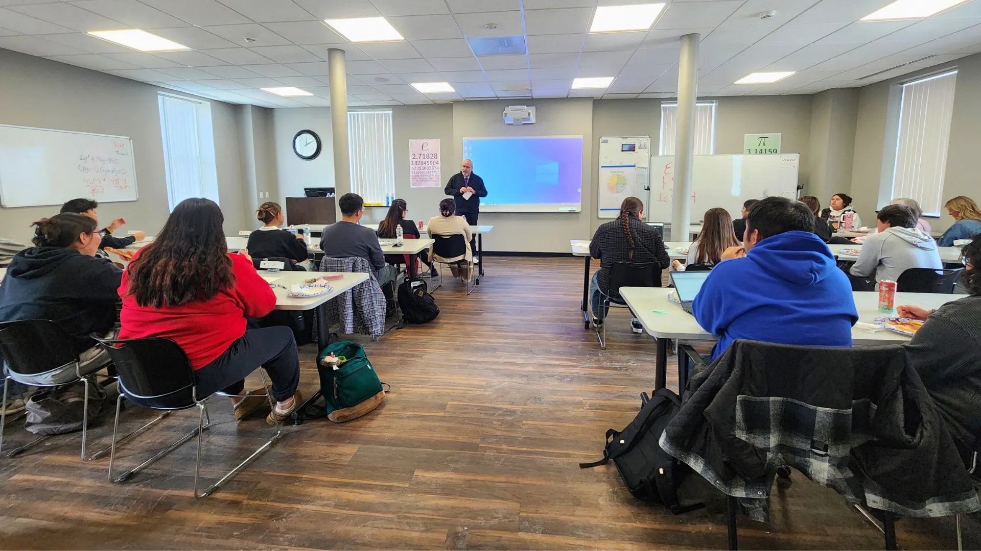 North Dakota United President Nick Archuleta addresses aspiring educators during a Student Education Association Meet and Mingle event at United Tribes Technical College. Students listen as he shares information about North Dakota United and opportunities for future educators.
