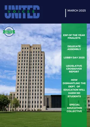 united voices magazine cover featuring the ND state capitol