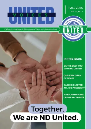 Cover of fall 2025 issue of United Voices magazine, with photo of hands put together.