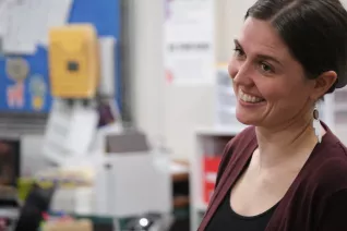 close up of teacher smiling