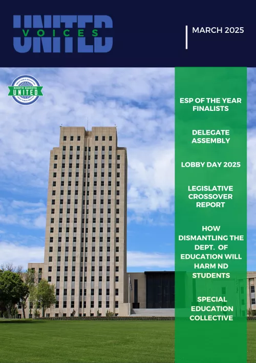 united voices magazine cover featuring the ND state capitol