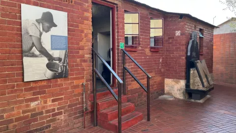 a picture outside of the Mandela House in Soweto, South Africa